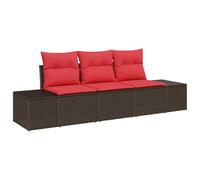 vidaXL Set Divano da Giardino 3 pz Marrone e Rosso polyrattan | Sezioni facilmente riadattabili per layout versatili, Materiali robusti che resistono agli agenti atmosferici