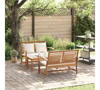 Set da giardino con 2 panche e 1 tavolo in legno di teak marrone. Mobili da esterno classici, robusti e con una finitura liscia. Il tessuto è traspirante. Ti consiglio di usare una copertura impermea