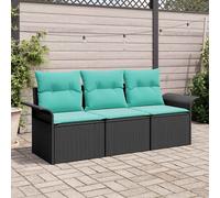 vidaXL Set Divano da Giardino 3 pz Nero Poly Rattan