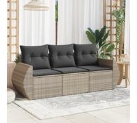 vidaXL Set Divano da Giardino 3pz con Cuscini Grigio Chiaro Polyrattan