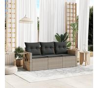 vidaXL Set Divano da Giardino 3pz con Cuscini Grigio Chiaro Polyrattan