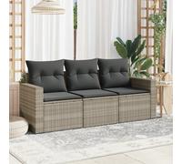 Set Divano da Giardino 3pz con Cuscini Grigio Chiaro Polyrattan