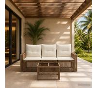vidaXL Set di divani da giardino, 4 pezzi, beige e bianco crema, moderno divano da esterno, modularità resistente alle intemperie, per giardino, terrazza, patio e schiena di casa