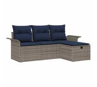 vidaXL Set Divano da Giardino 4 pcs Grigio e Blu Navy polyrattan, Set Divano Modulare per Giardino, Comodo, Divano Esterno Rectangolare in Rattan, Leggero e con Ripostiglio