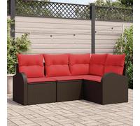 vidaXL Set di divani da giardino, 4 pezzi, marrone e rosso, in rattan sintetico, moduli da giardino e terrazza, divano esterno in rattan, set da patio, lounge sezionale, tessuto accogliente