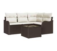 vidaXL Set Divano da Giardino 4 Pezzi con Cuscini Marroni in polirattan, modulare e Perfetto per Esterni. Ideale per Il Patio, Il Balcone e Il conservatorio. Perfetti per arredare la terrazza, per Un