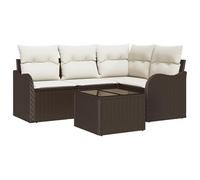 vidaXL Set Divano da Giardino 4 Pezzi con Cuscini Marroni in polirattan, modulare e Perfetto per Esterni. Ideale per Il Patio, Il Balcone e Il conservatorio. Perfetti per arredare la terrazza, per Un