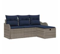 Set Divano da Giardino 4 pz 3-Numero di posti Grigio e Blu Navy