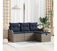 Set Divano da Giardino 4 pz 3-Numero di posti Grigio e Blu Navy