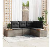 vidaXL Set da Giardino 4 Pezzi con Cuscini Grigi in Polyrattan - Mobili Modulari per Balcone e Patio. Divano Lounger Resistente alle Intemperie per L'Estate