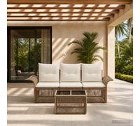 vidaXL Set di divani da giardino, 4 pezzi, beige, rattan sintetico, divano modulare per giardino, resistente alle intemperie, comodo, mobili da patio, gambe regolabili, relax