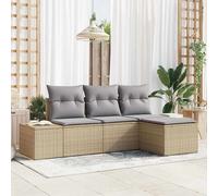 Set Divano da Giardino con cuscino 4 pcs Beige polyrattan