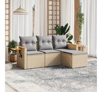 Set Divano da Giardino 4 pz con Cuscini Beige in Polyrattan