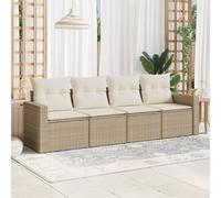 Set Divano da Giardino 4 pz con Cuscini Beige in Polyrattan
