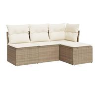 vidaXL Set Divano da Giardino 4 pz con Cuscini Beige in Polyrattan