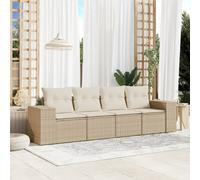 Set Divano da Giardino 4 pz con Cuscini Beige in Polyrattan