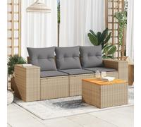 Set Divano da Giardino 4 pz con Cuscini Beige in Polyrattan