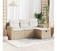 Set Divano da Giardino 4 pz con Cuscini Beige in Polyrattan