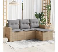 Set Divano da Giardino 4 pz con Cuscini Beige in Polyrattan
