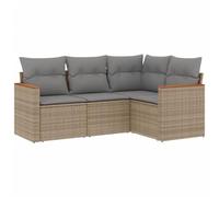 vidaXL Set Divano da Giardino 4 pz con Cuscini Beige in Polyrattan