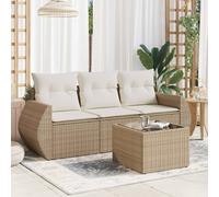 Set Divano da Giardino 4 pz con Cuscini Beige in Polyrattan