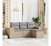 Set Divano da Giardino 4 pz con Cuscini Beige in Polyrattan