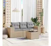 Set Divano da Giardino 4 pz con Cuscini Beige in Polyrattan