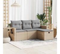 Set Divano da Giardino 4 pz con Cuscini Beige in Polyrattan