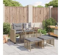 Set Divano da Giardino 4 pz con Cuscini Beige Polyrattan Vetro
