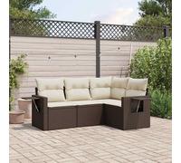Set Divano da Giardino 4 pz con Cuscini Marrone in Polyrattan