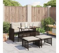 vidaXL Set Divano da Giardino 4 pz Cuscini Marrone Polyrattan e Vetro