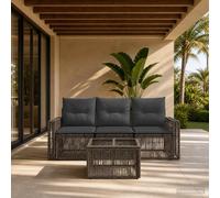 vidaXL Set di divani da giardino, 4 pezzi, grigio e grigio scuro, polyrattan, divano da esterno, moderno, modularità resistente alle intemperie, per giardino, terrazza, patio e retro della casa