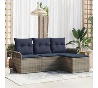vidaXL Set Divano da Giardino con cuscino 4 pcs Grigio polyrattan, Mobili da giardino e terrazza, set di divani modulari in rattan, leggeri e resistenti ai raggi UV, lounge patio