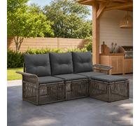 vidaXL Set di divani da giardino, 4 pezzi, grigio rattan sintetico, divano da giardino moderno, sedute esterne resistenti alle intemperie, design modulare, cuscini comodi, set di mobili durevoli
