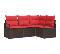 vidaXL Set Divano da Giardino 4 pz Marrone e Rosso polyrattan
