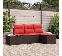 vidaXL Set Divano da Giardino 4 pz Marrone e Rosso polyrattan | Sistemalo come vuoi per il tuo spazio, Fatta con materiali che resistono ai raggi UV, perfetta per stare all'esterno