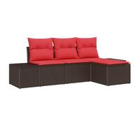 vidaXL Set Divano da Giardino 4 pz Marrone e Rosso polyrattan | Sistemalo come vuoi per il tuo spazio, Fatta con materiali che resistono ai raggi UV, perfetta per stare all'esterno