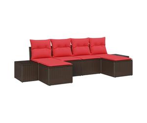 vidaXL Set Divano da Giardino 4 pz Marrone e Rosso polyrattan | Un lavorazione cool per dare un tocco unico, Facile da cambiare come vuoi, Resta stabile su terreni irregolari