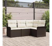 Set Divano da Giardino con cuscino 4 pcs Marrone polyrattan