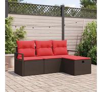 Set Divano da Giardino con cuscino 4 pcs Marrone polyrattan