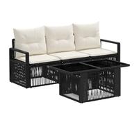 vidaXL Set Divano da Giardino 4 pz Nero e Bianco Crema polyrattan