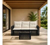 vidaXL Set di divani da giardino, 4 pezzi, nero e bianco crema, divano moderno per esterni, seduta modulare resistente alle intemperie, ideale per giardino, patio, terrazza e altro ancora