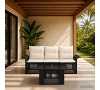 vidaXL Set Divano da Giardino 4 pz Nero e Bianco Crema polyrattan