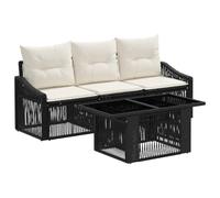 vidaXL Set Divano da Giardino 4 pz Nero e Bianco Crema polyrattan