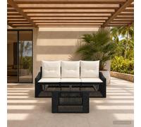 vidaXL Set Divano da Giardino 4 pz Nero e Bianco Crema polyrattan