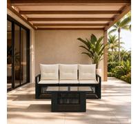 vidaXL Set Divano da Giardino 4 pz Nero e Bianco Crema polyrattan