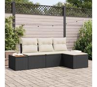 vidaXL 4 Pezzi Set Divano da Giardino con Cuscini Rattan Polio Nero Seduta da Esterno Comfort Patio Modulare Mobili Resistenti alle Intemperie Cuscino 3 e Bianco Intrecciato Confortevole