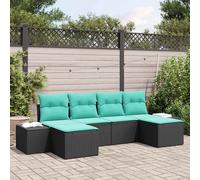 Set Divano da Giardino 4 pz Nero e Turchese polyrattan