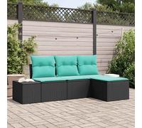 vidaXL Set Divano da Giardino 4 pz Nero e Turchese polyrattan