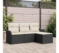 Set Divano da Giardino con cuscino 4 pcs Nero Poly Rattan